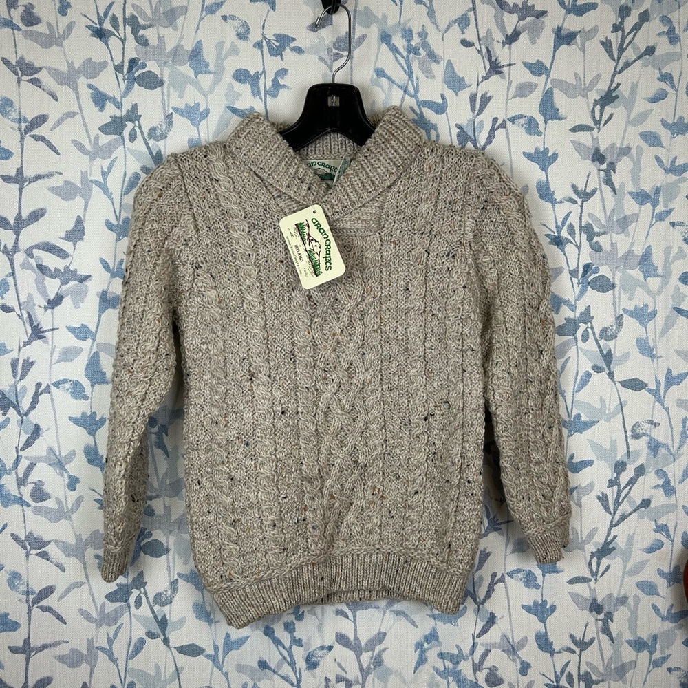 Aran Crafts 6-7 Oatmeal Shawl Collar Sweater